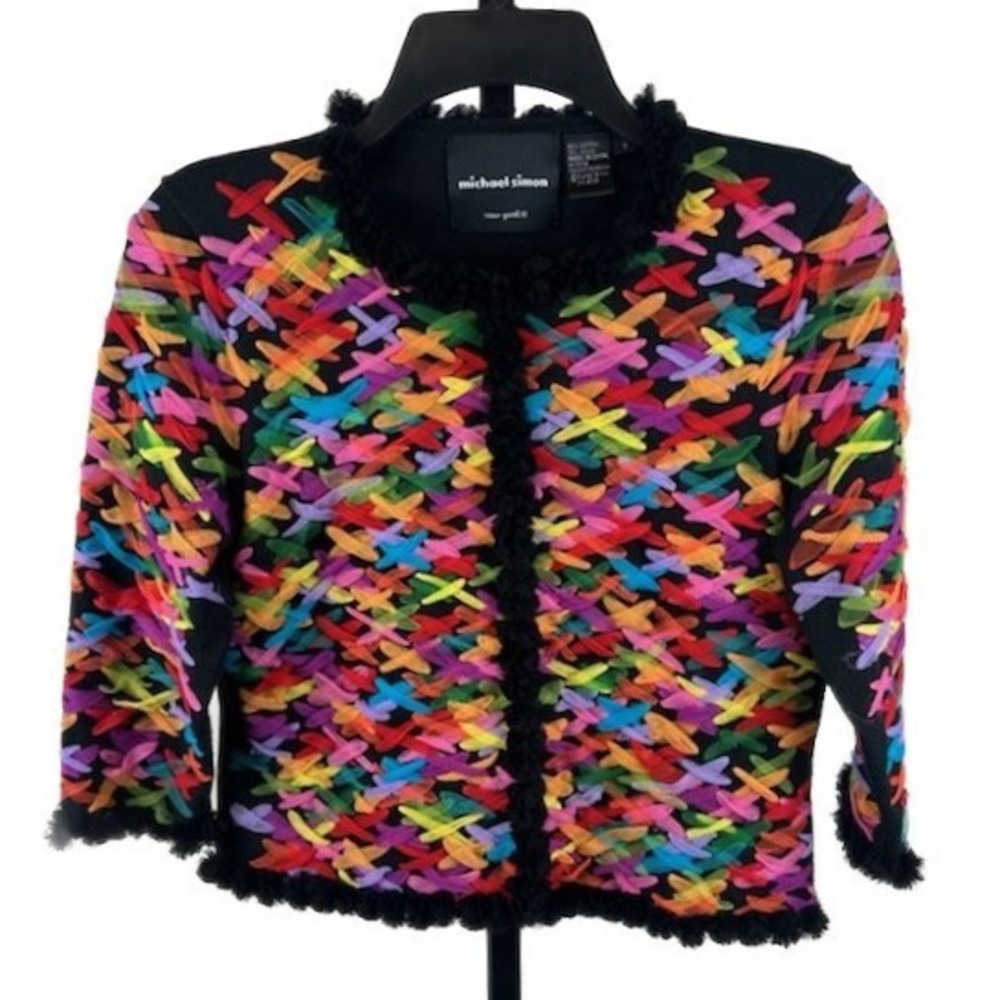 Y2K Michael Simon Multicolor Embroidered Cardigan Sweater Women's Size Small - Picture 1 of 4
